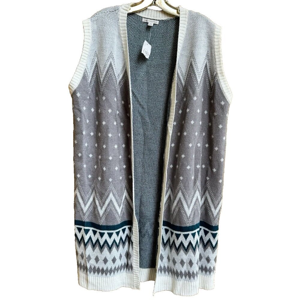 Cato Women's Open Front Gray White SOFT Sleeveless Cardigan Vest Size XL